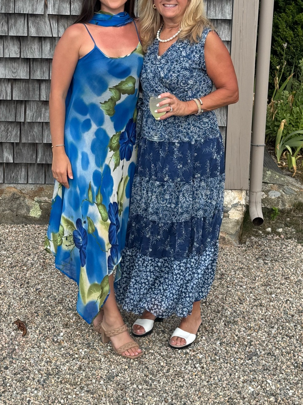 Blue Floral Slip Dress with Green Accents